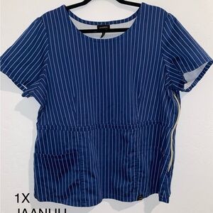 JAANUU Women's Blue Striped Scrub Top 1x